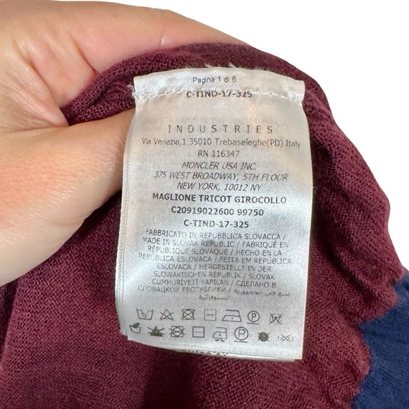 MONCLER Maglione Tricot Girocollo Logo Patch 100% Wool Jumper Sweater Burgundy - Picture 10 of 16